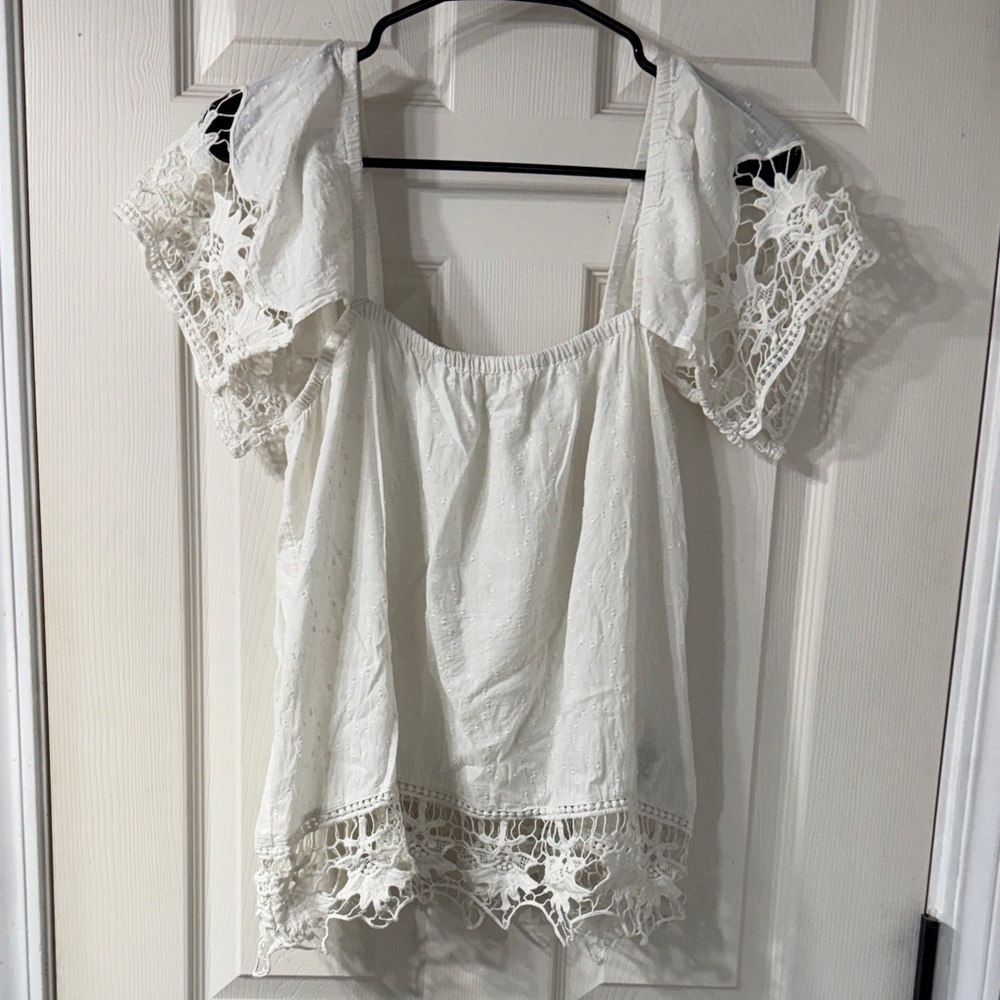 Roxy White Crochet-Trim Peasant Blouse Size Medium